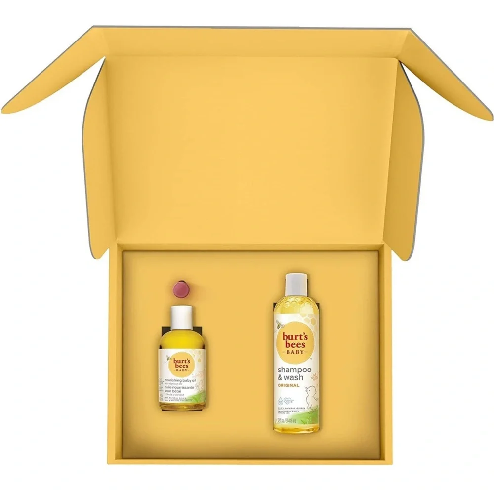 Burt's Bees Gift Set Baby Oil, Baby Shampoo and Wash, Red Dahlia Tinted Lip Balm
